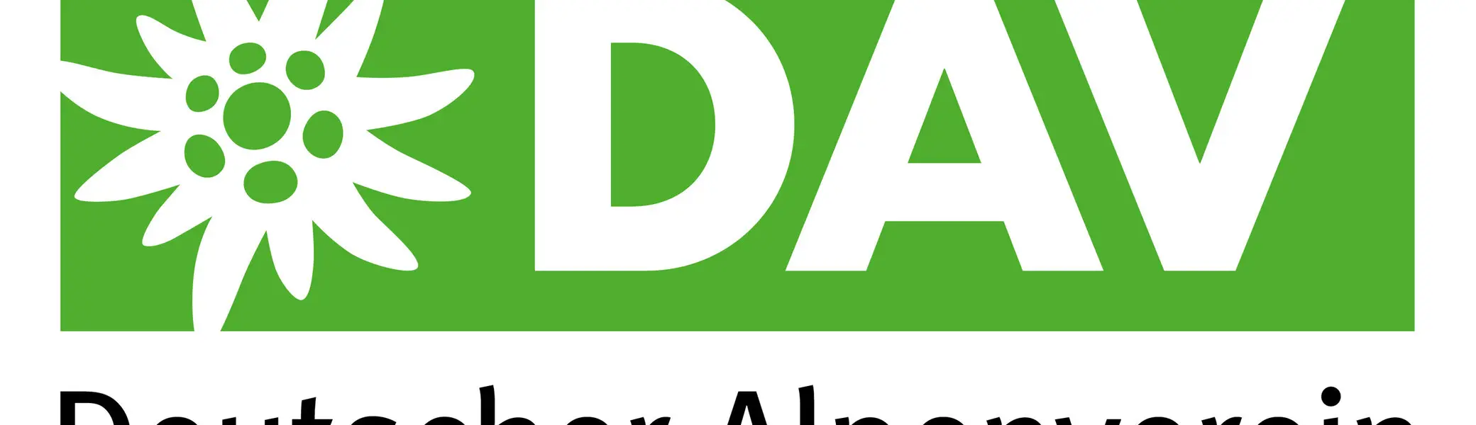 Edelweiß-Logo und Schriftzug DAV auf grünem Hintergrund, darunter ausgeschrieben Deutscher Alpenverein | © DAV e. V.